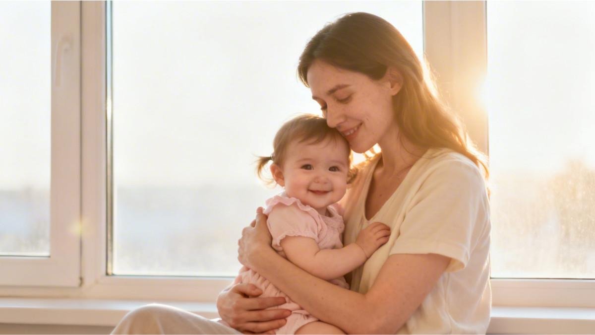 Birthday wishes from mom for baby girl with loving mother hug