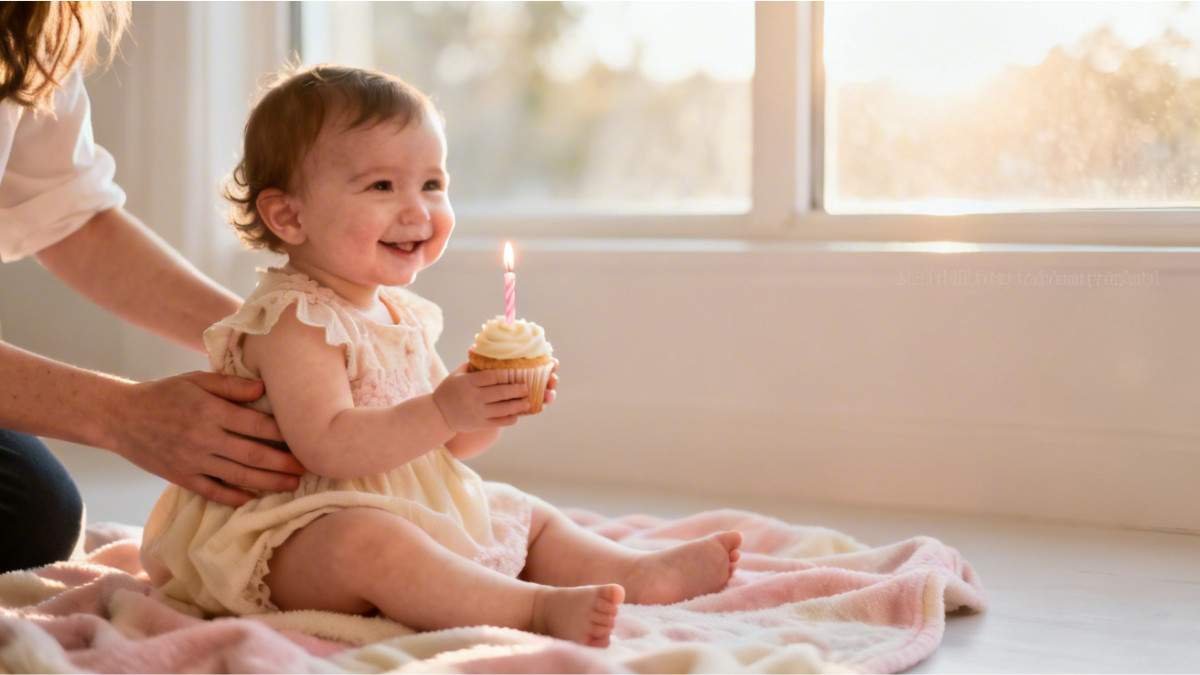Heart touching birthday wishes for baby girl featured image with smiling toddler holding birthday cupcake