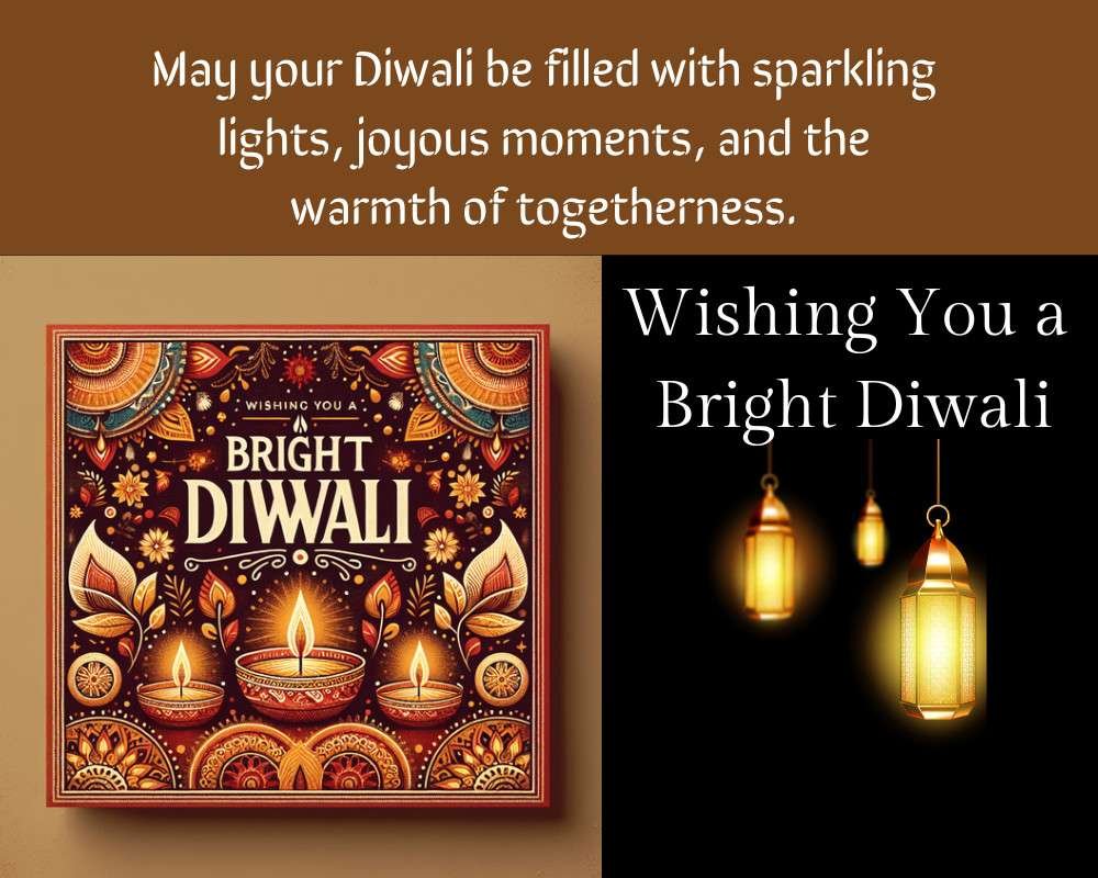 Festive Diwali card with glowing lanterns and warm wishes.