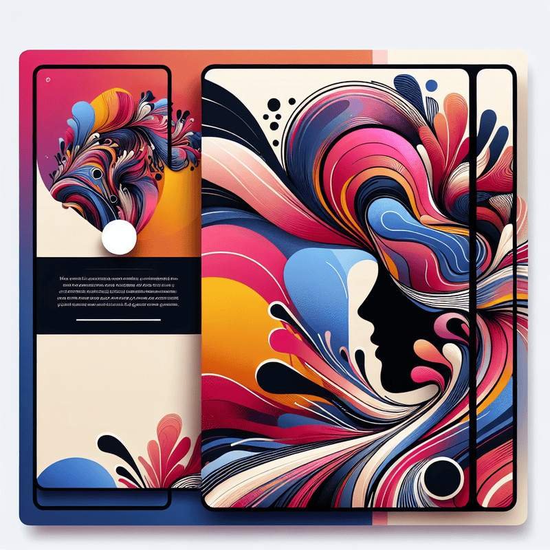 Vibrant abstract phone case design featuring a woman's profile with flowing multicolored patterns.