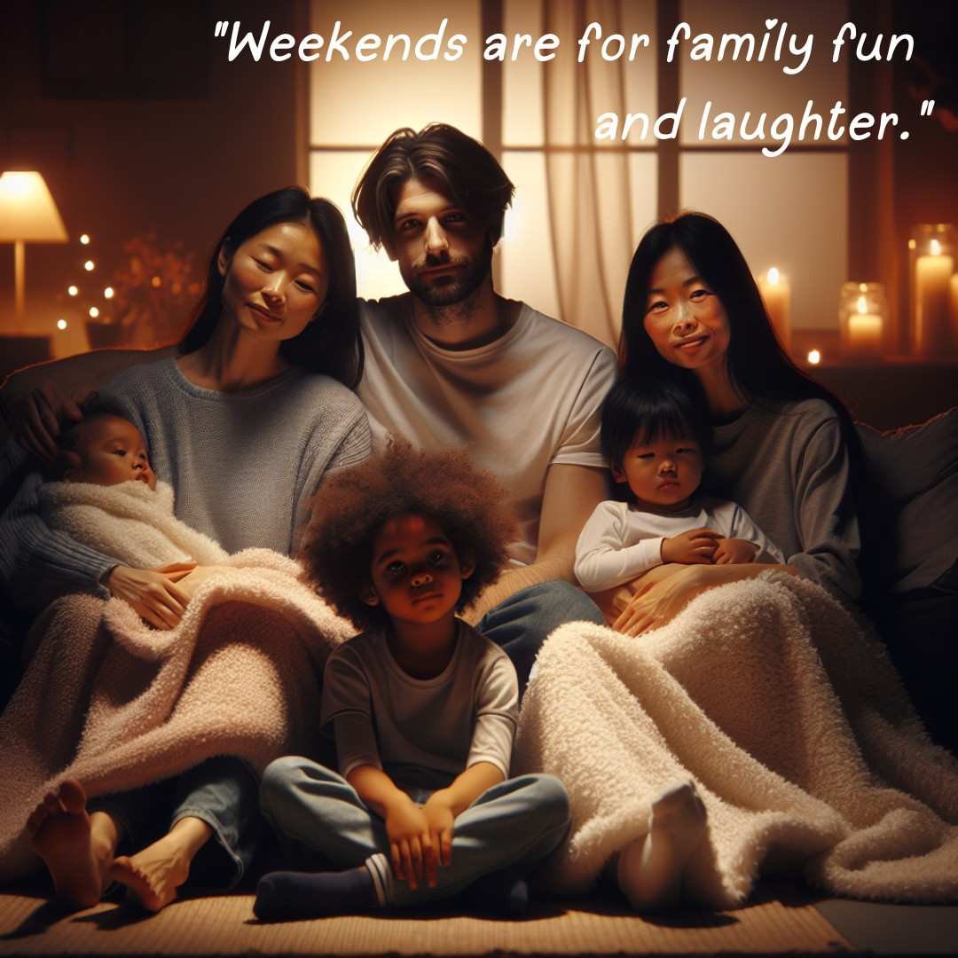 Family sitting in a warmly lit living room, surrounded by soft lighting and blankets, highlighting the comfort of cozy evenings at home.