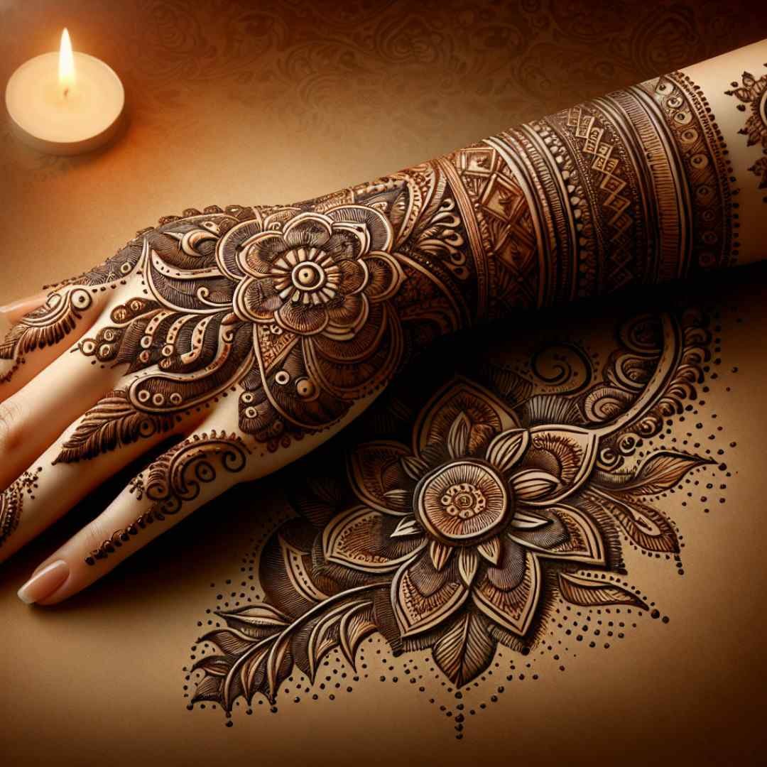 A mesmerizing Mehndi pattern symbolizing heritage, ideal for Instagram captions.