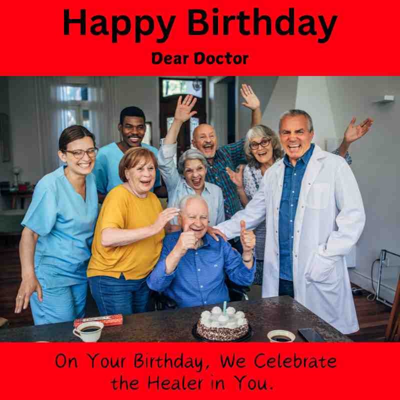 Medical team celebrating a doctor’s birthday with cake and smiles