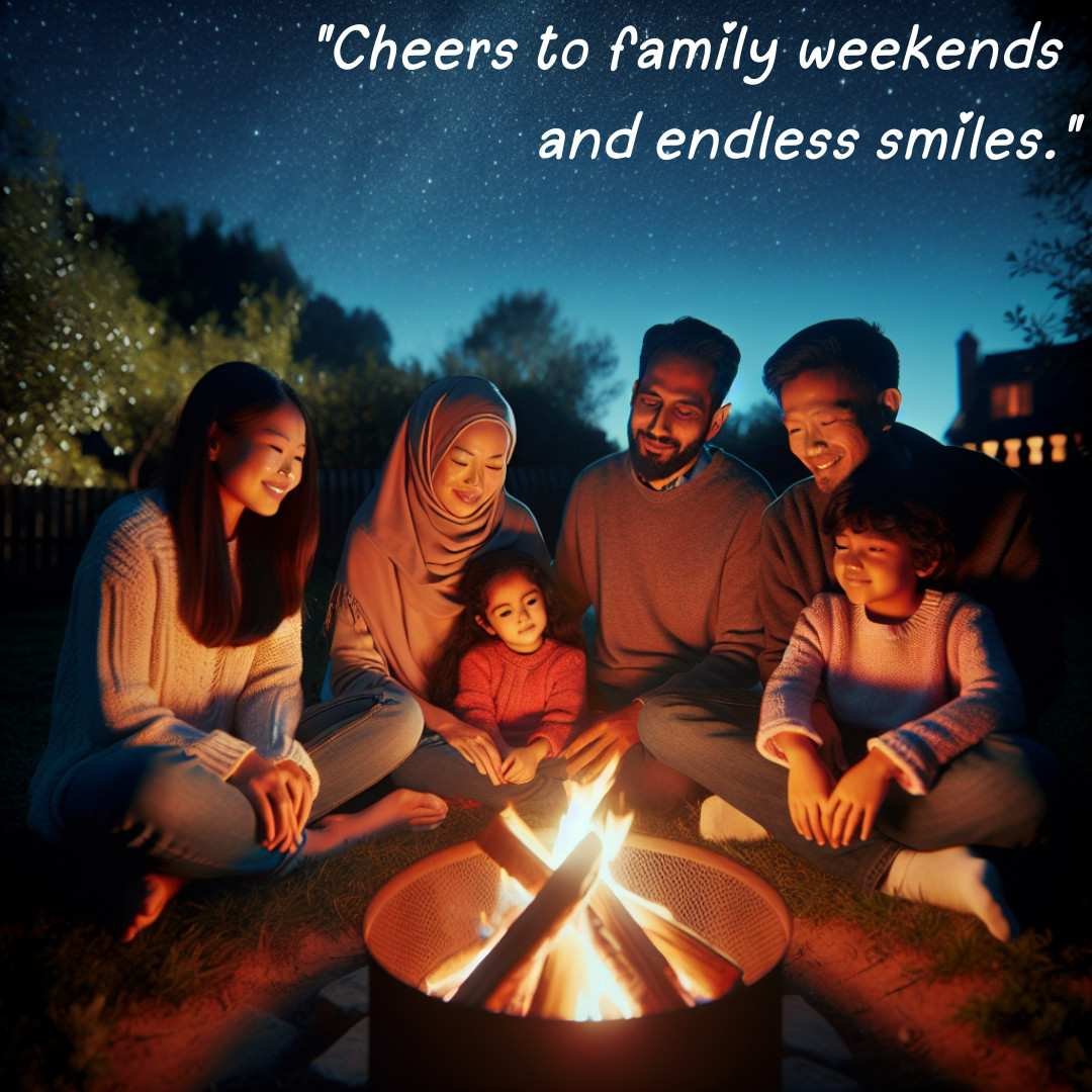 Family gathered around a fire pit under a starry sky, showcasing the warmth and bonding of cozy nights and warm hearts.