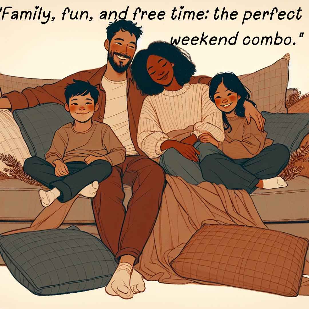Family snuggled on a large sofa with pillows and a soft throw, capturing the essence of enjoying time with favorite people.