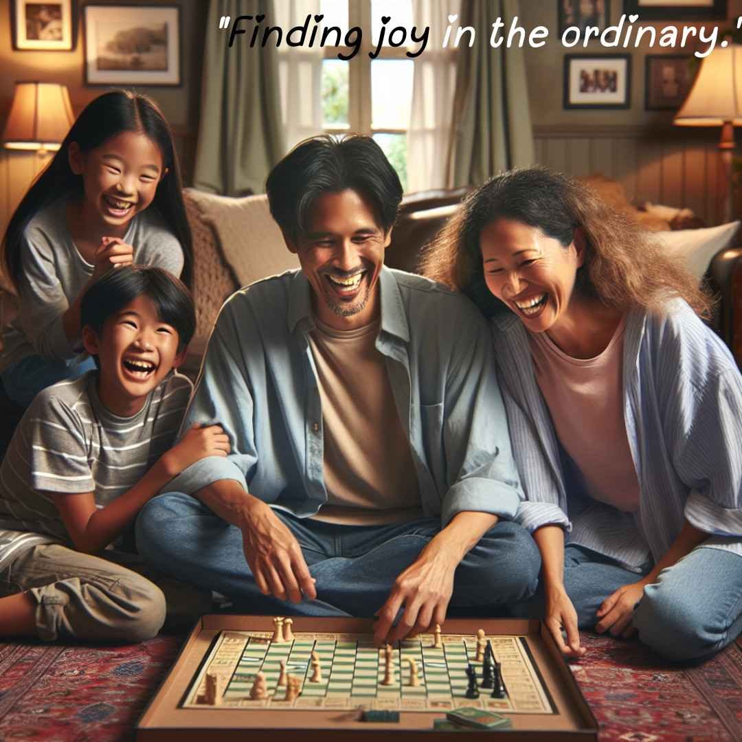 Family playing a board game in a cozy living room.