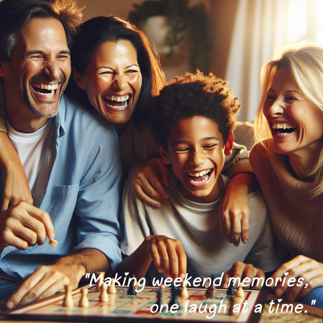 Family laughing together while playing a board game