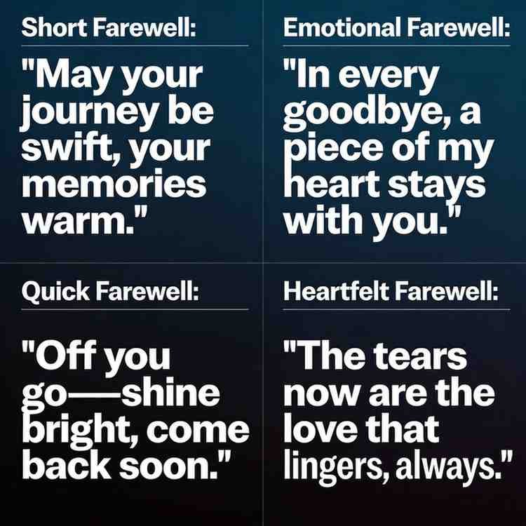 Farewell quotes for seniors grid on dark gradient background with bold modern font