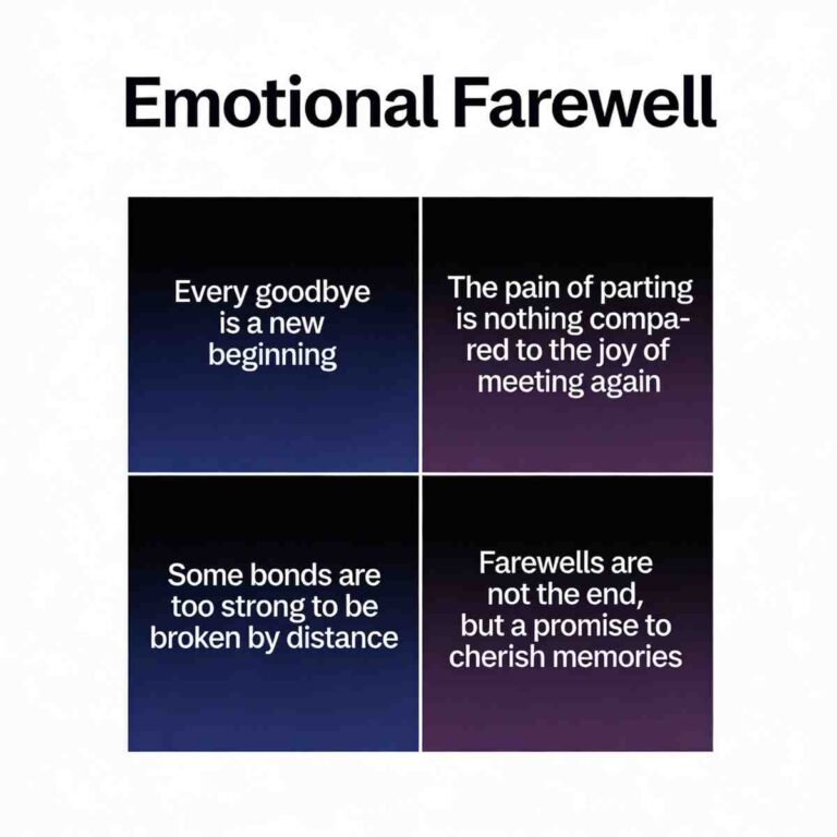 Emotional farewell quotes grid with dark gradient and bold typography