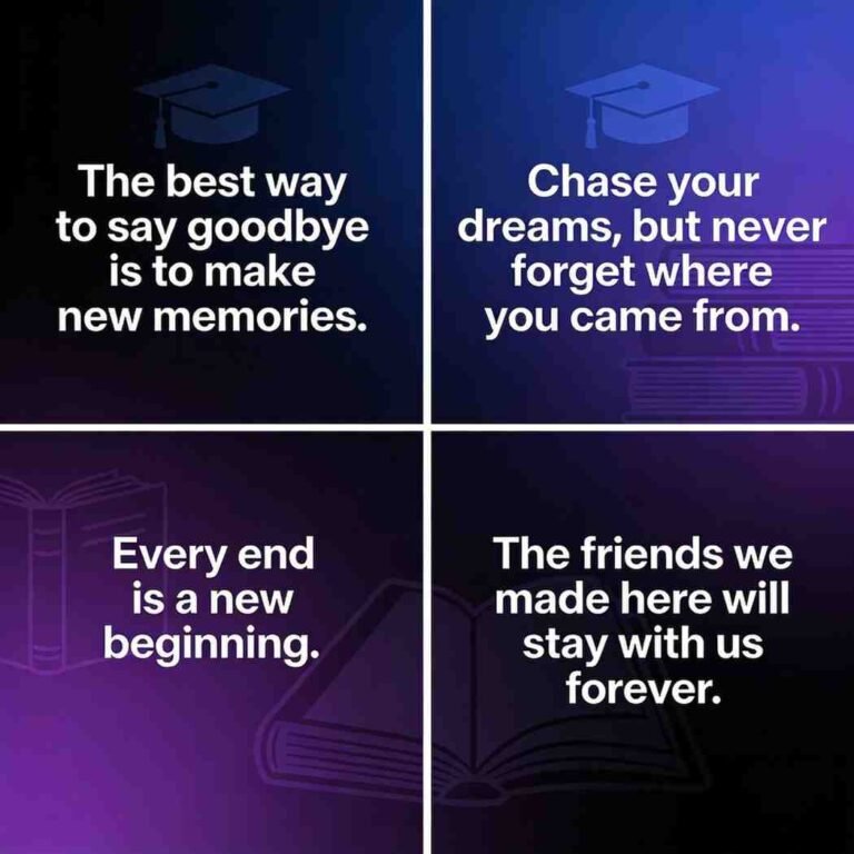 School and college farewell quotes grid on dark gradient with bold typography