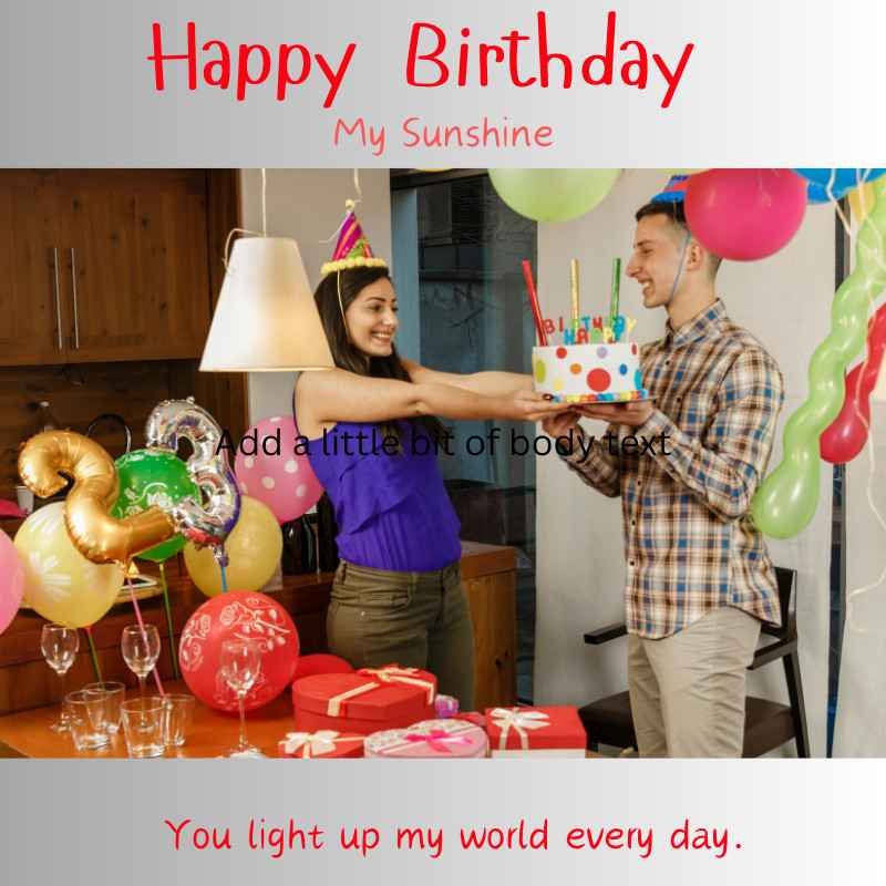 Girlfriend surprising boyfriend with birthday cake and gifts