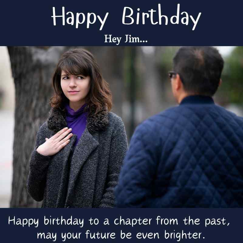 Woman smiling at a man with birthday message for Jim