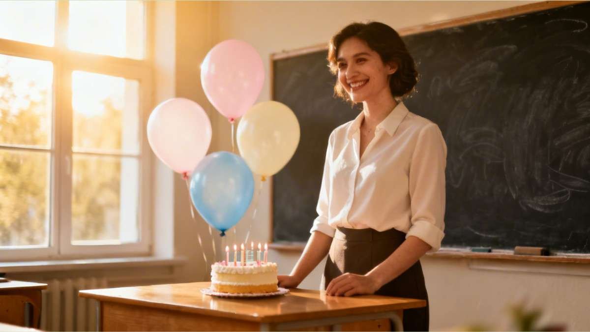 Heart touching birthday wishes for teacher with classroom birthday celebration and cake