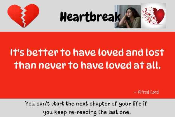 Heartbreak quote about love and moving on with an emotional image of a sad woman.