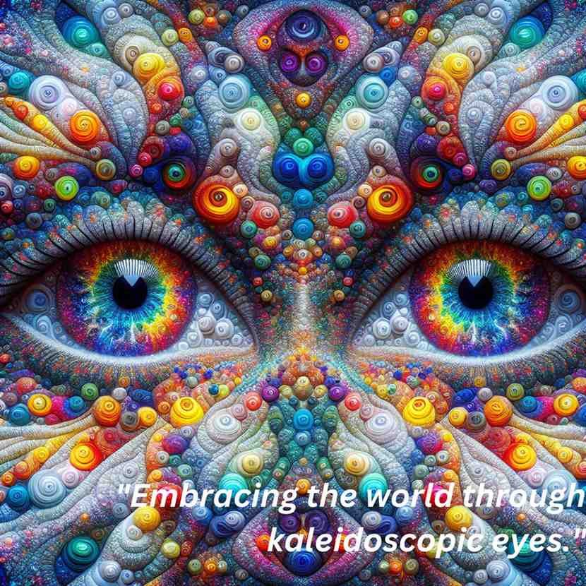 Kaleidoscopic eyes embracing the world with vibrant patterns and colors, perfect for eyes caption for Instagram.