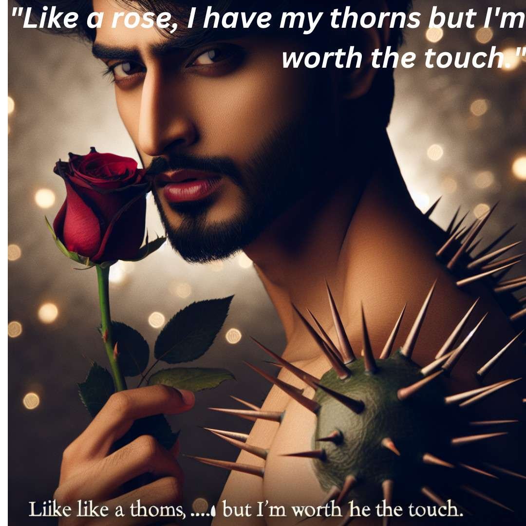 Mysterious figure with a rose, symbolizing beauty and strength.