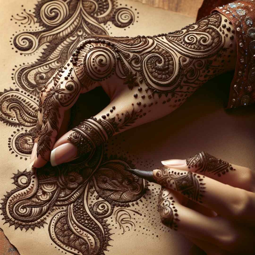 Intricate Mehndi design highlighting cultural heritage, perfect for mehndi captions for Instagram.