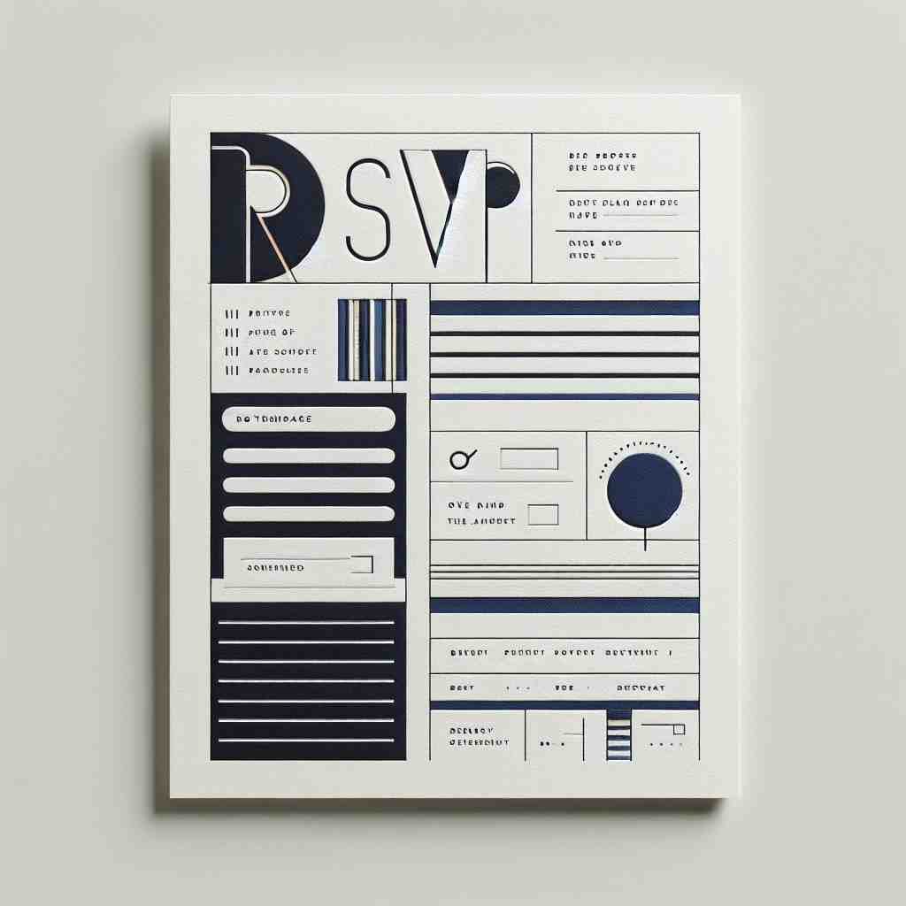 Modern RSVP card with geometric layout in black and white.
