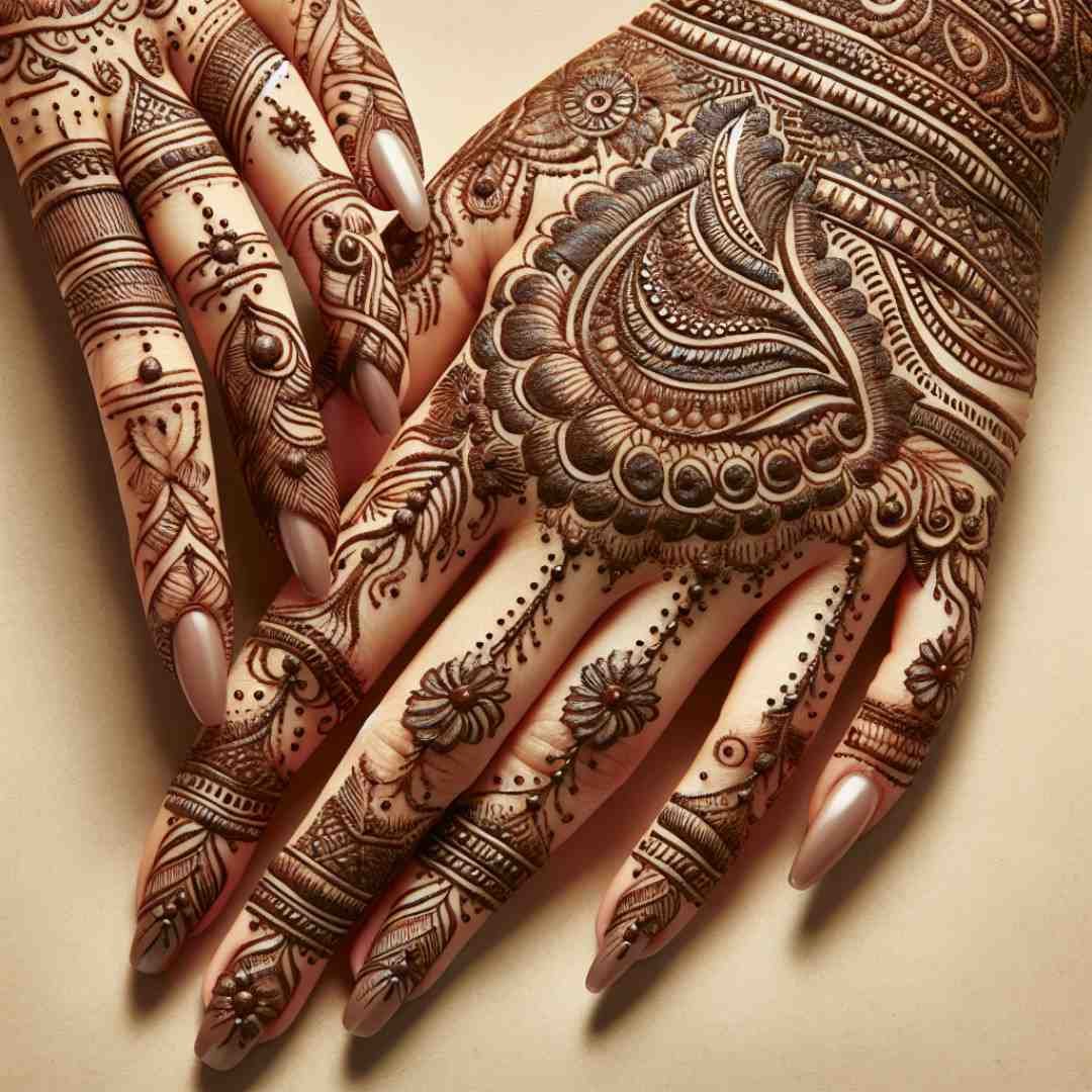 Traditional Mehndi motifs with intricate details, perfect for Instagram captions.