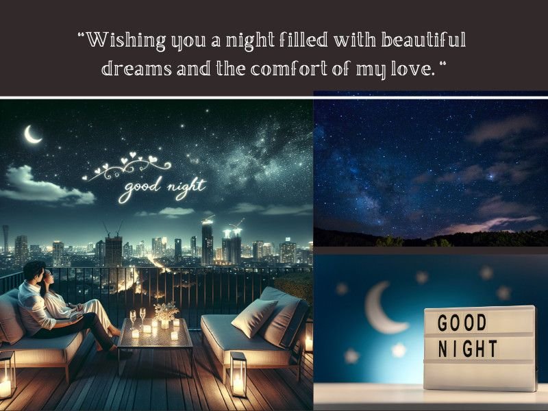 Thumbnail image of a romantic good night message with a couple, starry night, and cozy decor.
