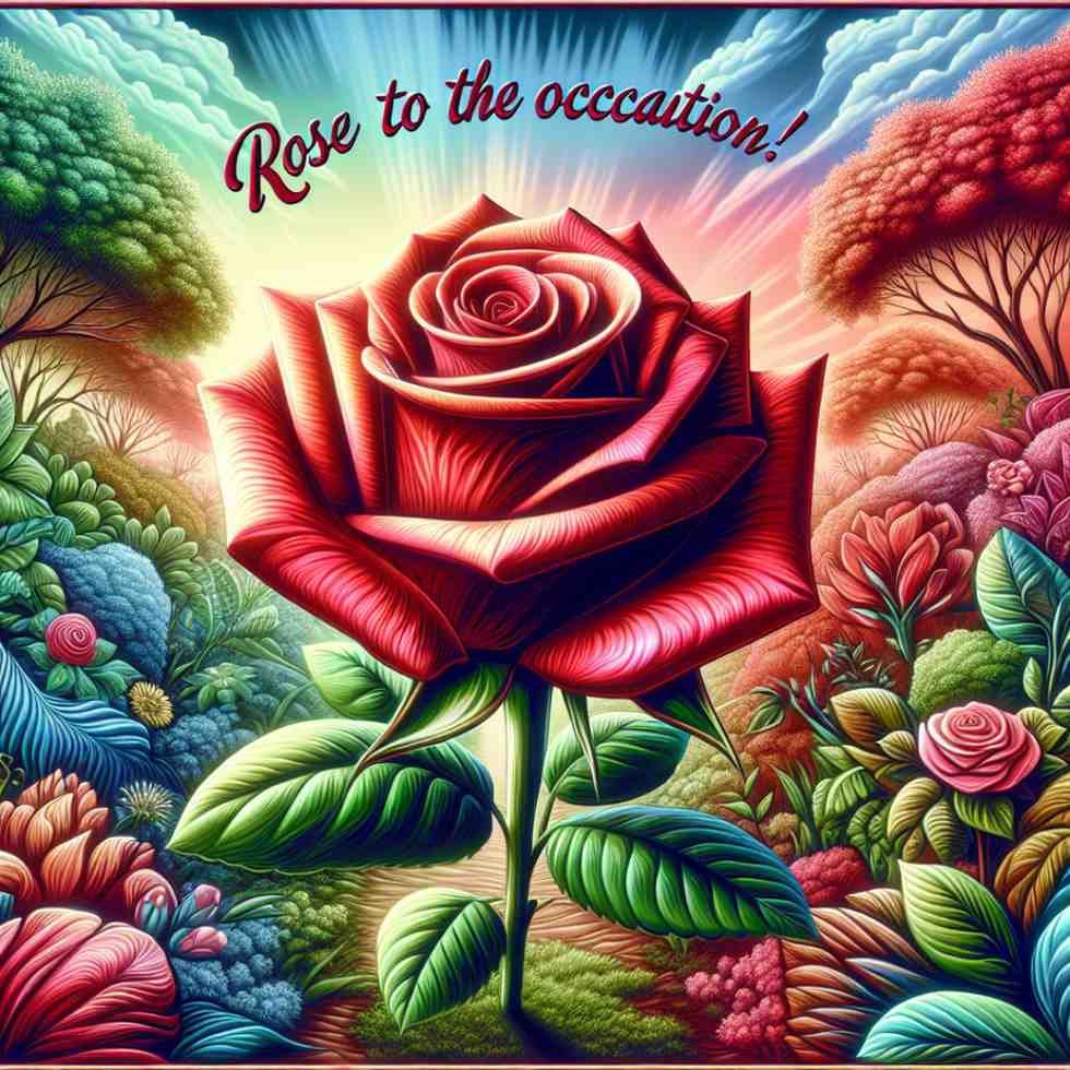 Bold rose standing out in a garden, representing achievement and elegance.