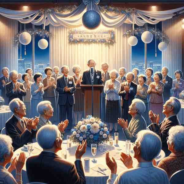 Elderly guests applauding during a formal senior recognition banquet.