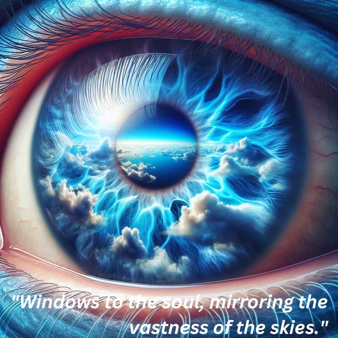 An eye reflecting the vastness of the skies, capturing introspection and natural beauty, ideal for eyes caption for Instagram.