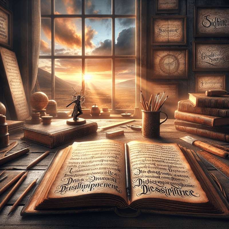 Sunlight pouring into a cozy study room with an open book and writing tools.