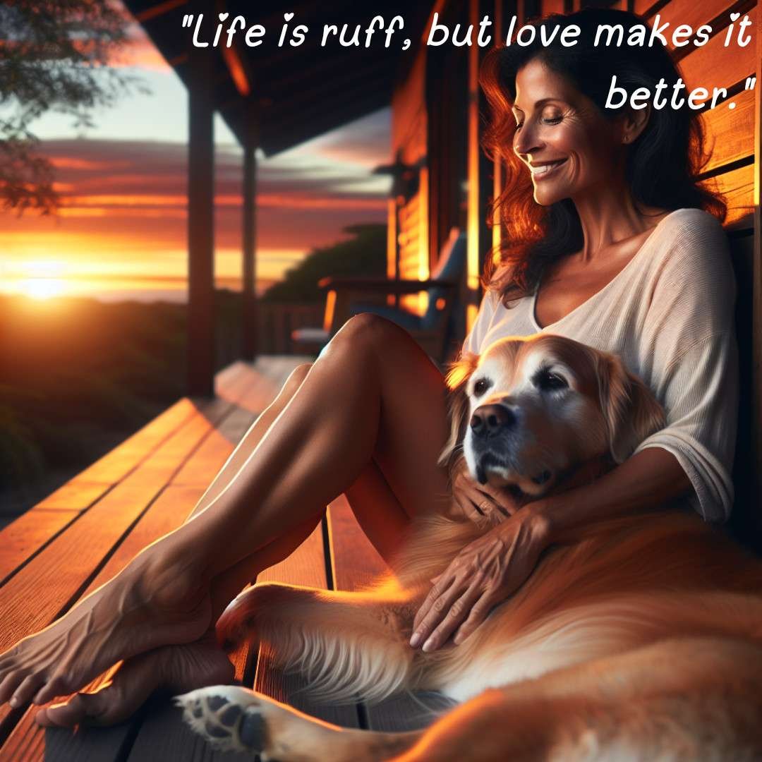 Person and dog relaxing on a porch, showcasing the comforting bond that makes life better despite its challenges.