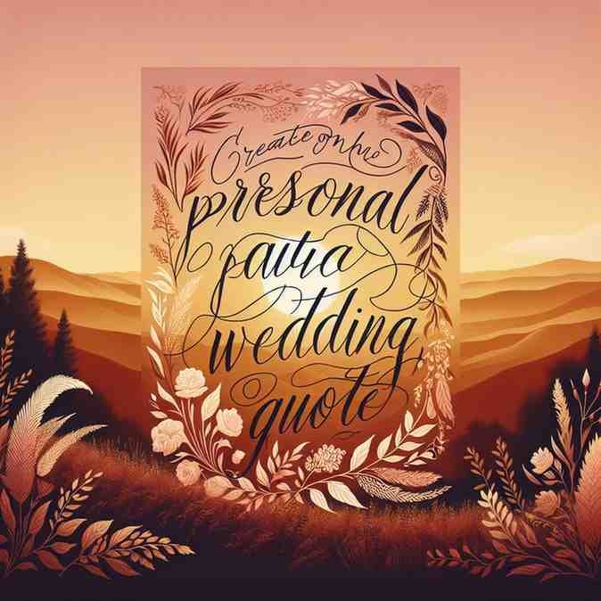 Wedding vow quote card with floral design set against a mountain sunset.