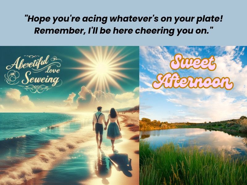Couple walking hand-in-hand on a sunny beach with inspirational love and afternoon messages.