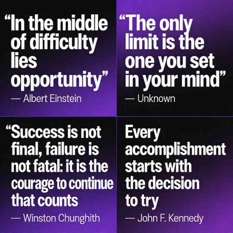 Unique inspired quotes grid on dark gradient background with bold modern font