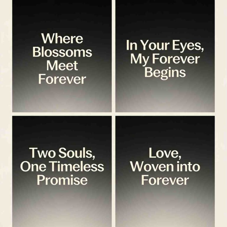 Romantic wedding invitation quotes grid on dark gradient background with bold typography