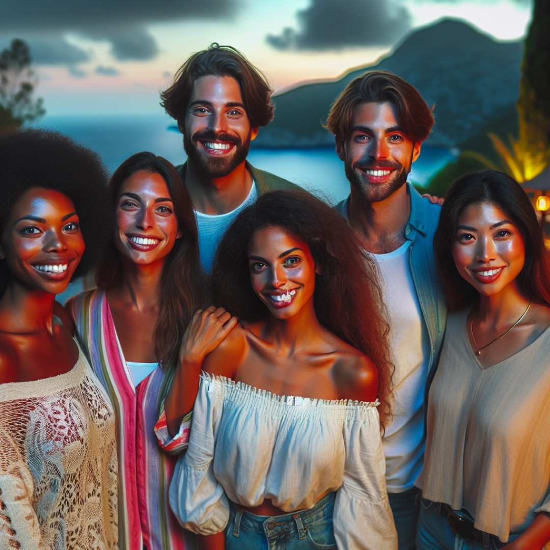 A vibrant image of a group of friends standing together in a scenic outdoor setting, capturing the essence of unity and camaraderie. This scene beautifully complements brotherhood quotes for Instagram, highlighting the strength found in friendship.