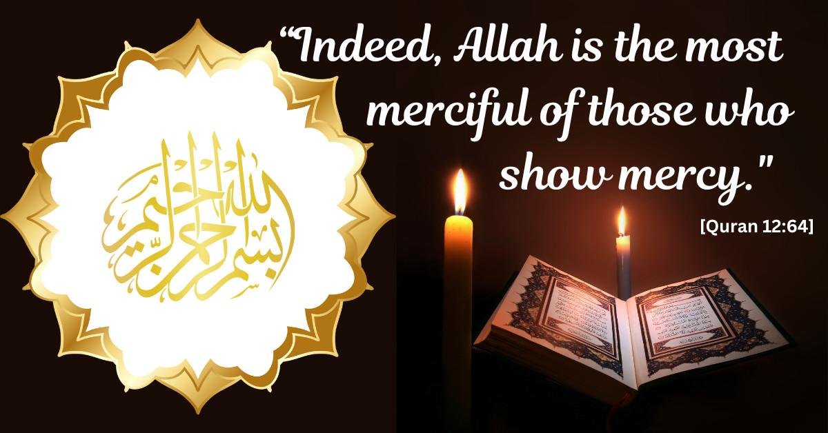 Quran quote about Allah's mercy with candle and Quran