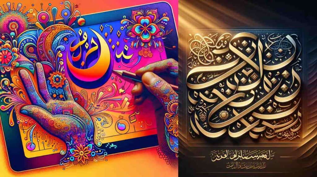 Digital Arabic calligraphy art with vibrant colors, perfect for Arabic Instagram captions.