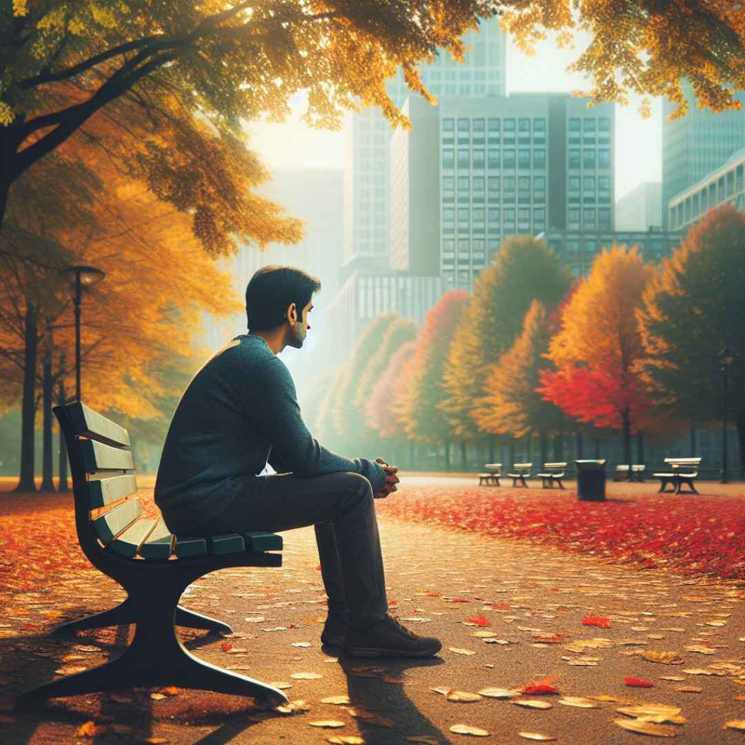 Autumn Park Solitude: Alone among autumn leaves, embracing change. #alonecaptionsforInstagram