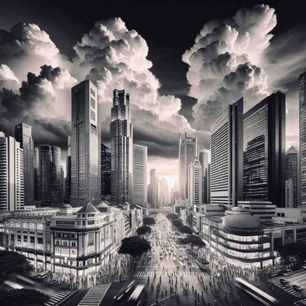 A dramatic black and white cityscape, perfect for black and white captions.