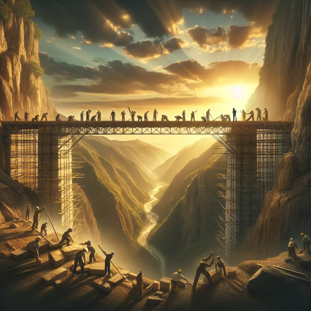 Sunset over a bridge with broken trust quotes symbolizing the building of trust.