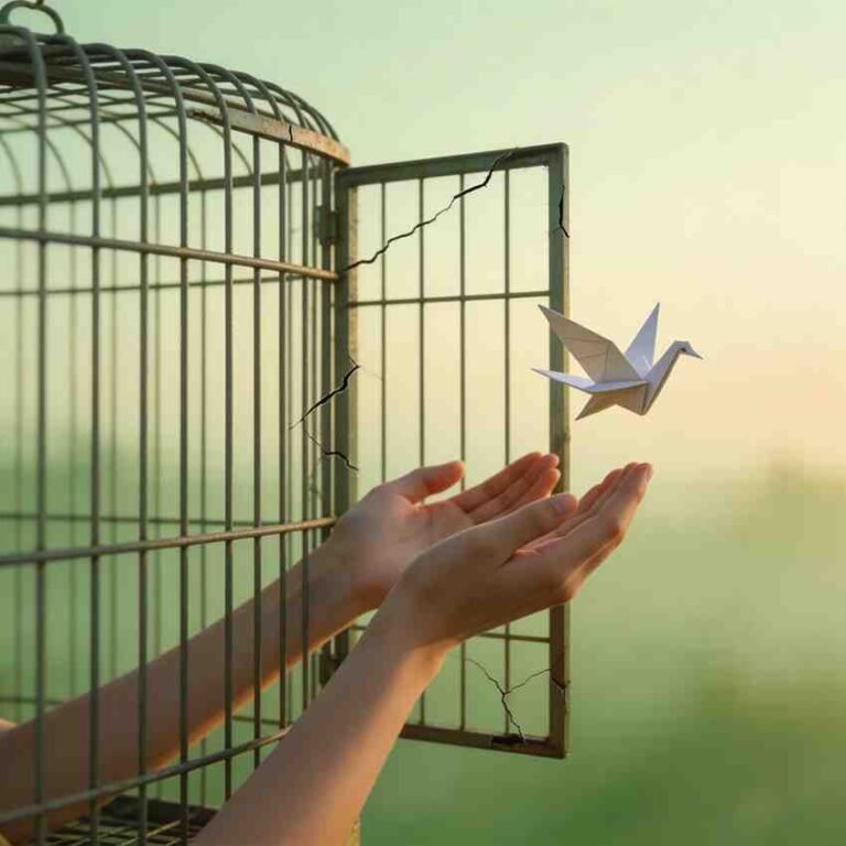 hands releasing bird from cracked cage — forgiveness after broken trust quotes