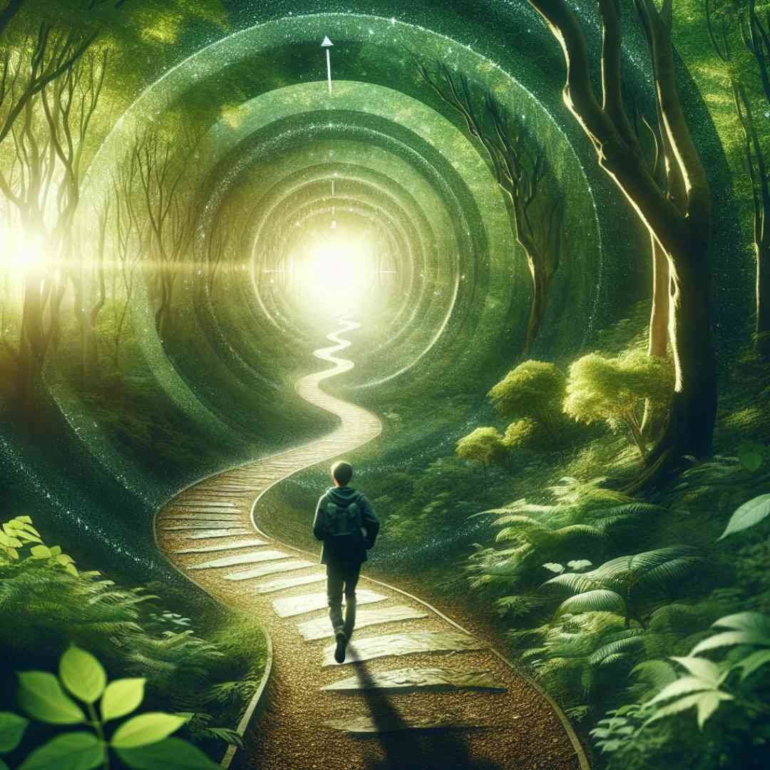 Man walking alone on a winding forest path toward the light symbolizing broken trust quotes