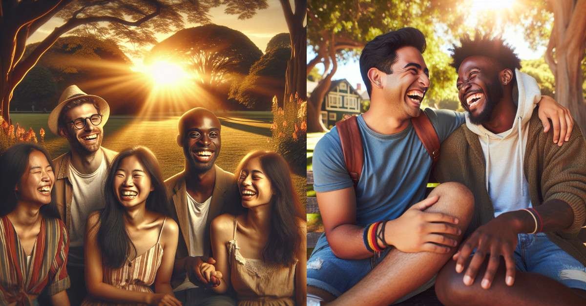 Group of friends laughing together outdoors symbolizing brotherhood quotes for Instagram