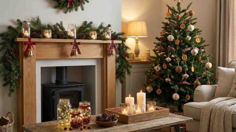 Budget-friendly Christmas decorations using ribbons and bells