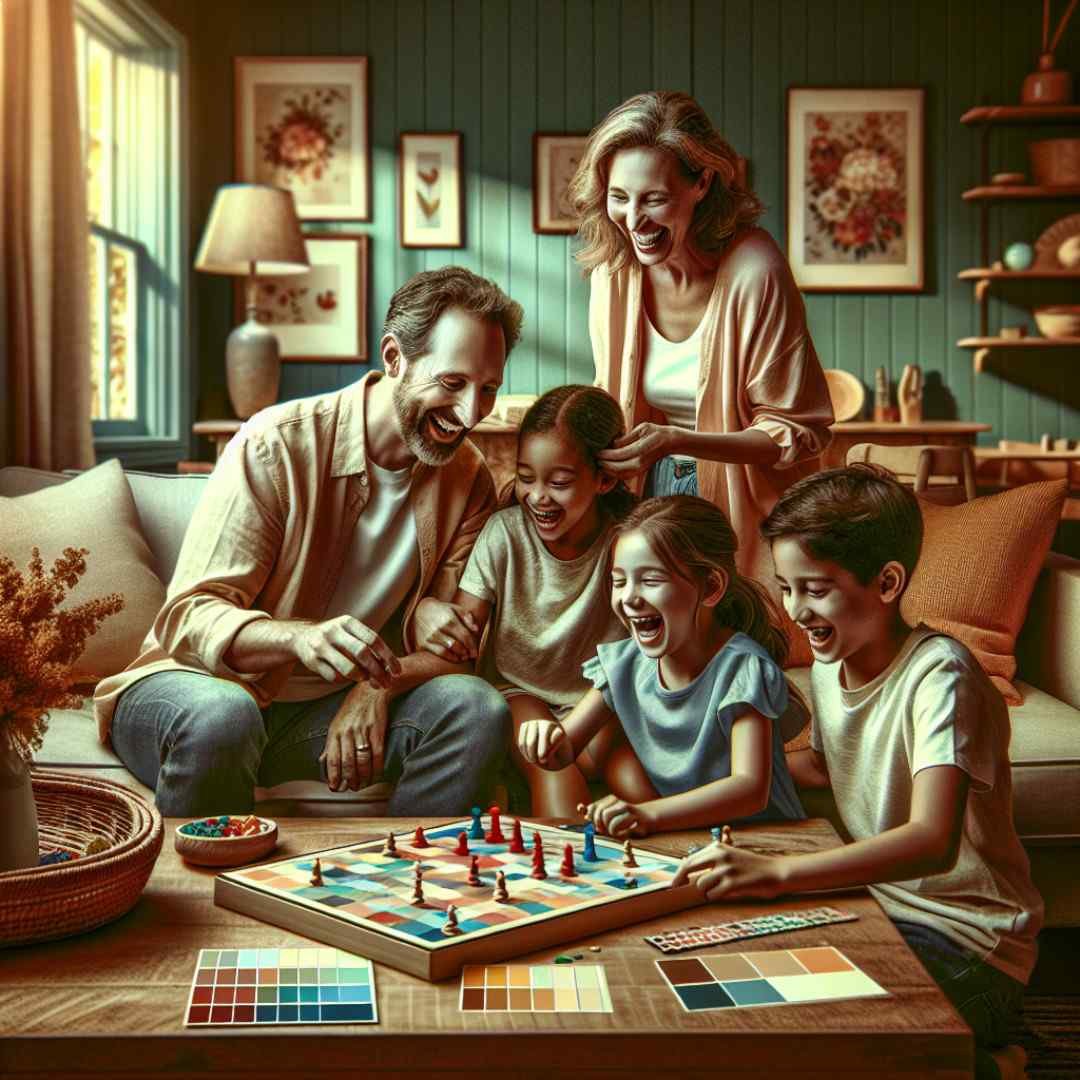 Candid photo of a family enjoying board game night at home