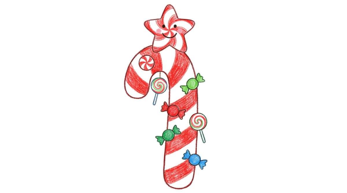 Candy cane Christmas tree drawing for kids