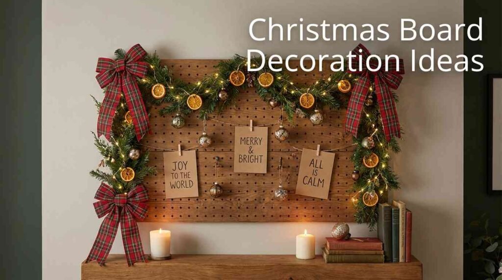 Festive Christmas board decoration ideas with lights and ornaments