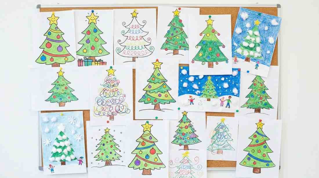 Easy Christmas tree drawing ideas collage for kids