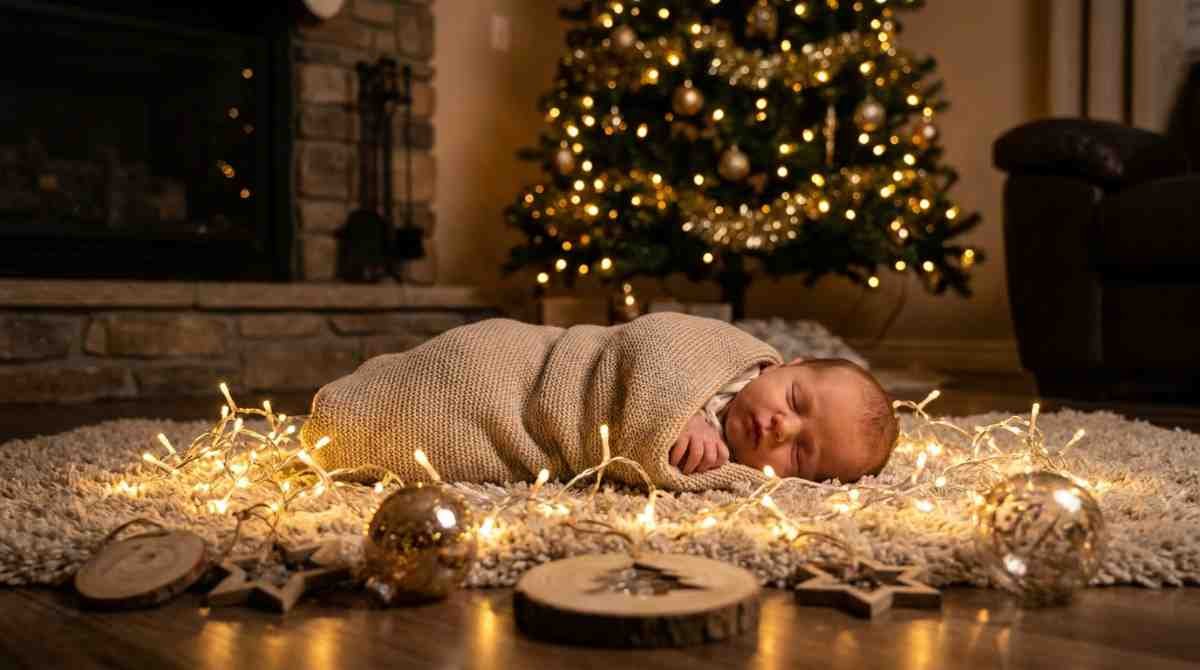 Christmas tree lights newborn portrait idea