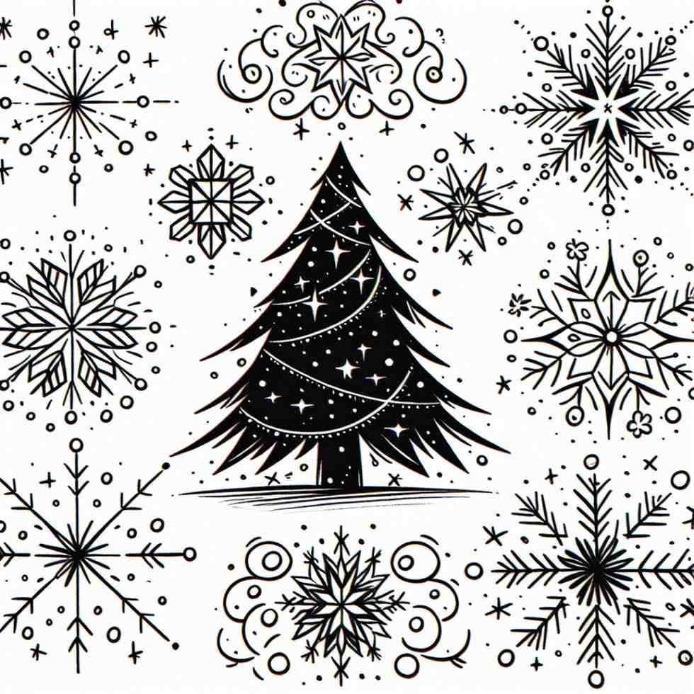 Beautiful Christmas drawing with basic borders and backgrounds like snowflakes and stars.
