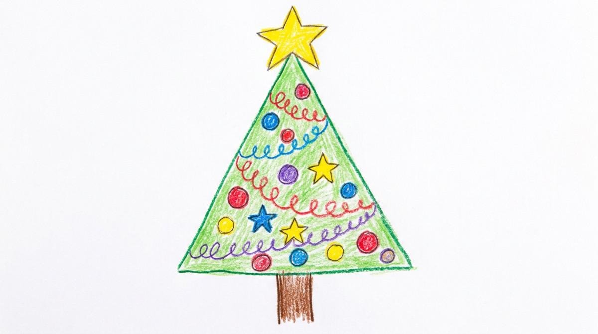 Christmas tree drawing with ornaments for kids